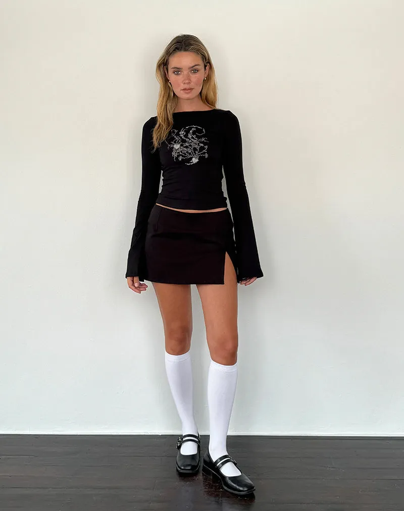 Salaka Long Sleeve Top in Black Script Heart Graphic