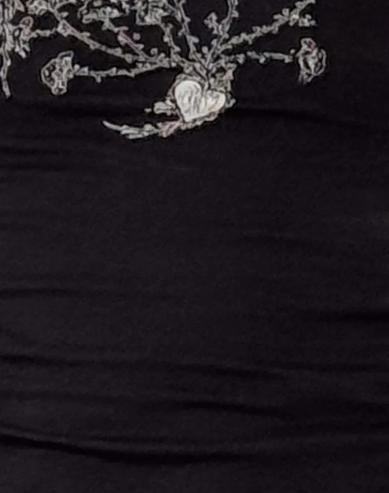 Salaka Long Sleeve Top in Black Script Heart Graphic