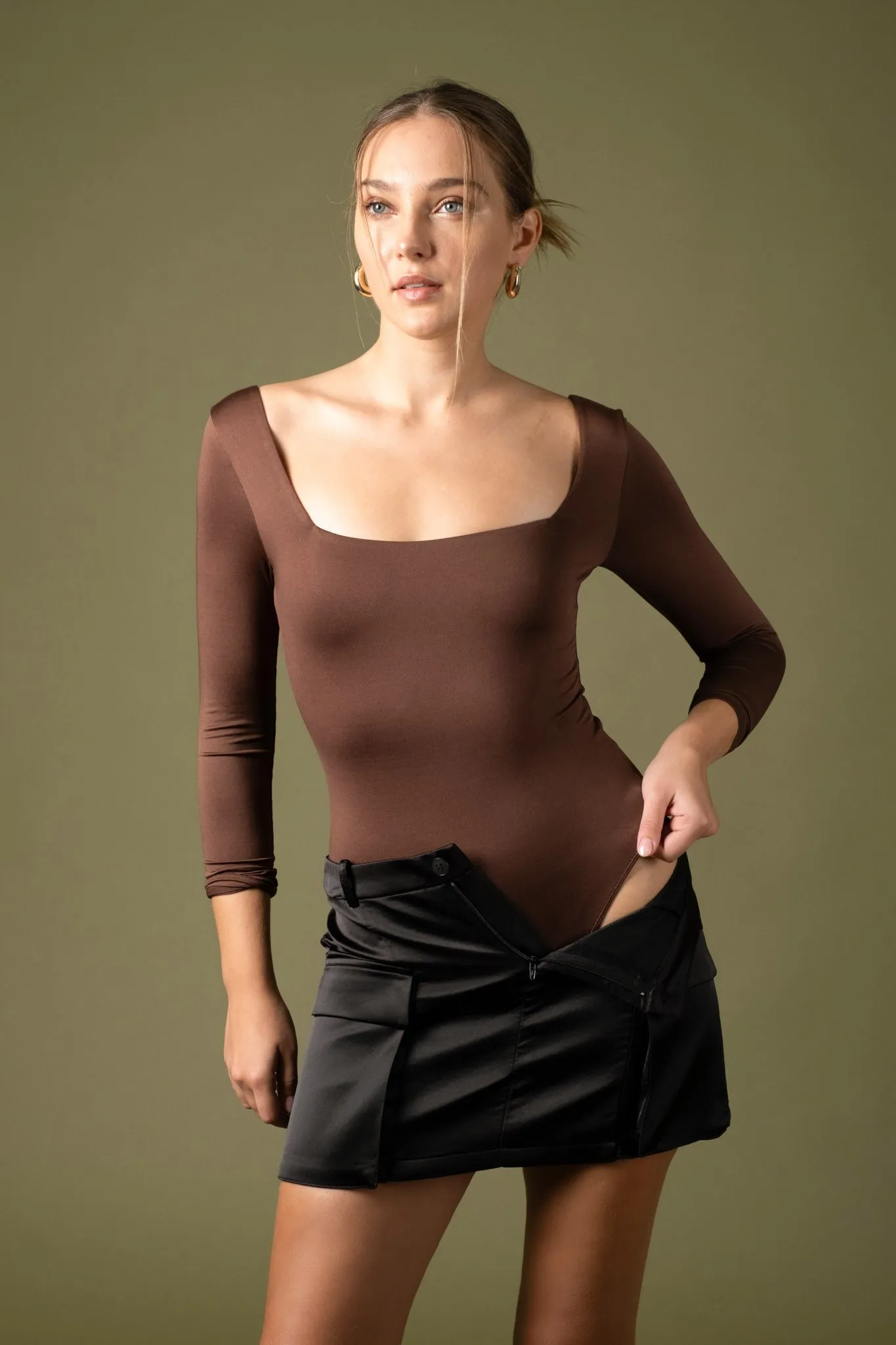Seamless Square Neck Long Sleeve Knit Bodysuit