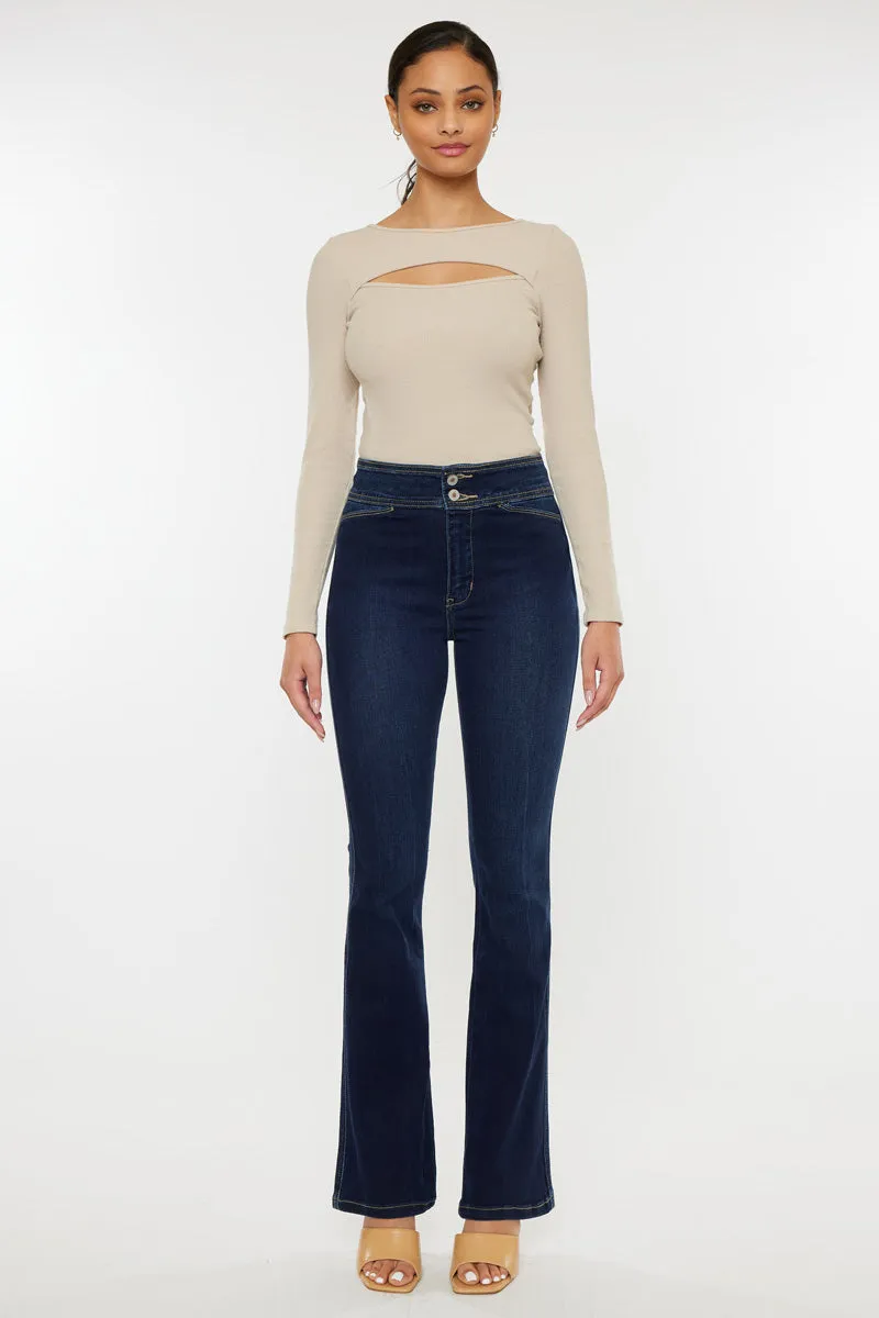Seren High Rise Exposed Button Bootcut Jeans