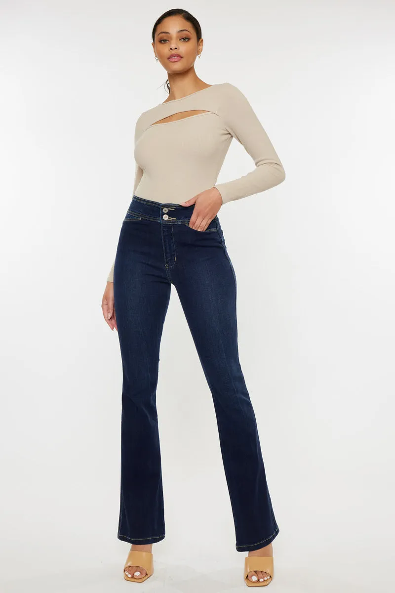 Seren High Rise Exposed Button Bootcut Jeans