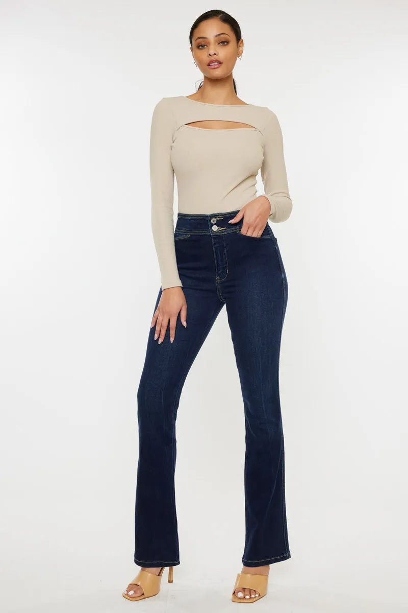 Seren High Rise Exposed Button Bootcut Jeans