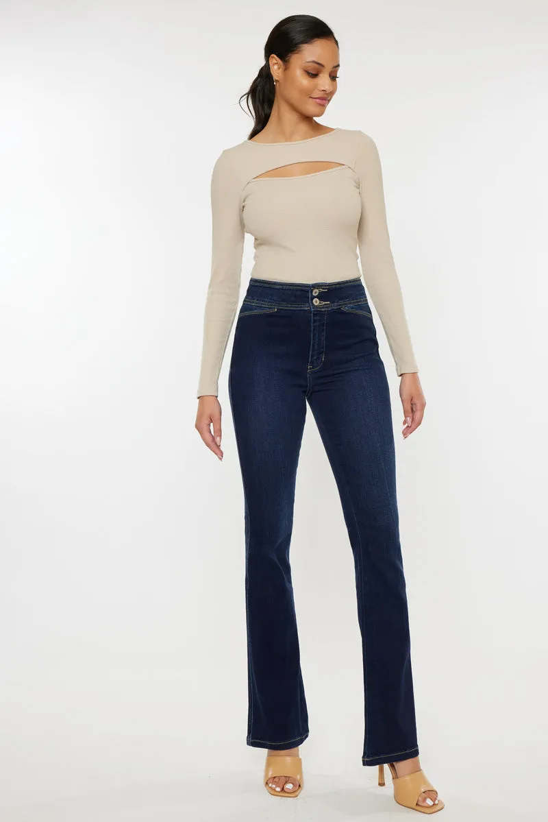 Seren High Rise Exposed Button Bootcut Jeans