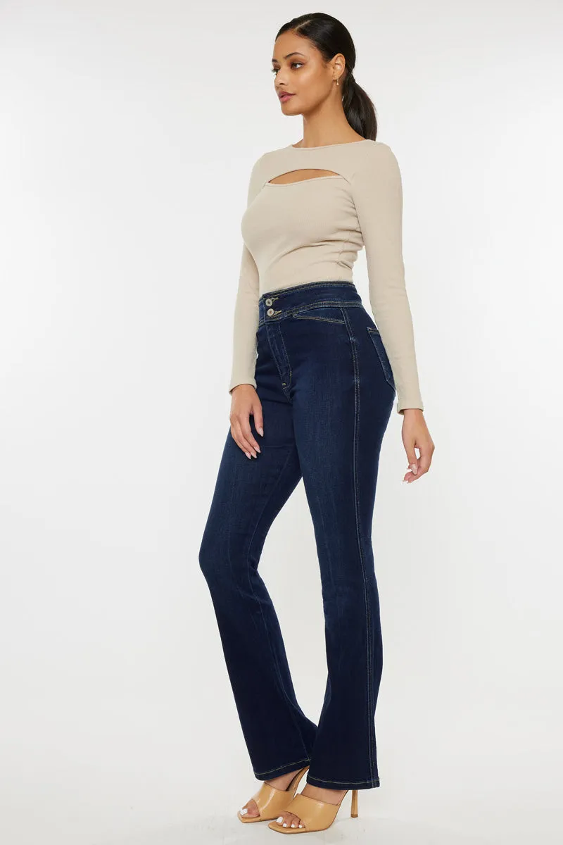 Seren High Rise Exposed Button Bootcut Jeans