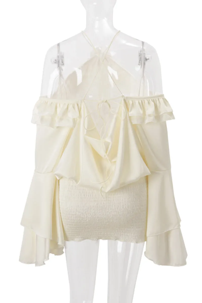 Sexy Lace Up Flounce Halter Wrapped Skirt Dresses
