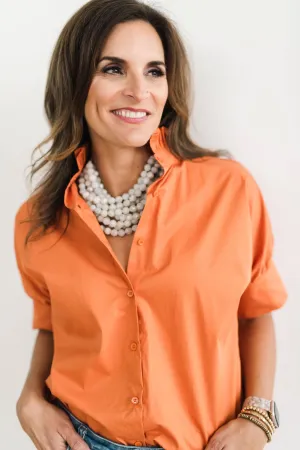 Short Sleeve Ruffle Shirt Burnt Orange