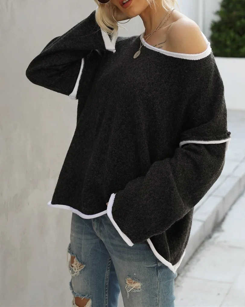 Signature Oversize Knit Sweater Top - Black