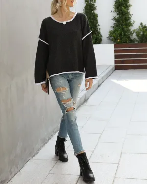Signature Oversize Knit Sweater Top - Black