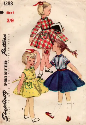 Simplicity 1288 Toddler Girls Full Skirt Rockabilly Party Dress 1950s Vintage Sewing Pattern Size 4 UNCUT Factory Folded