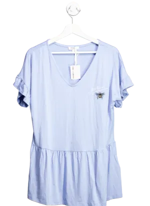 SimplyBe X Emma Mattison Blue Embroidered Bee Peplum Top UK 10