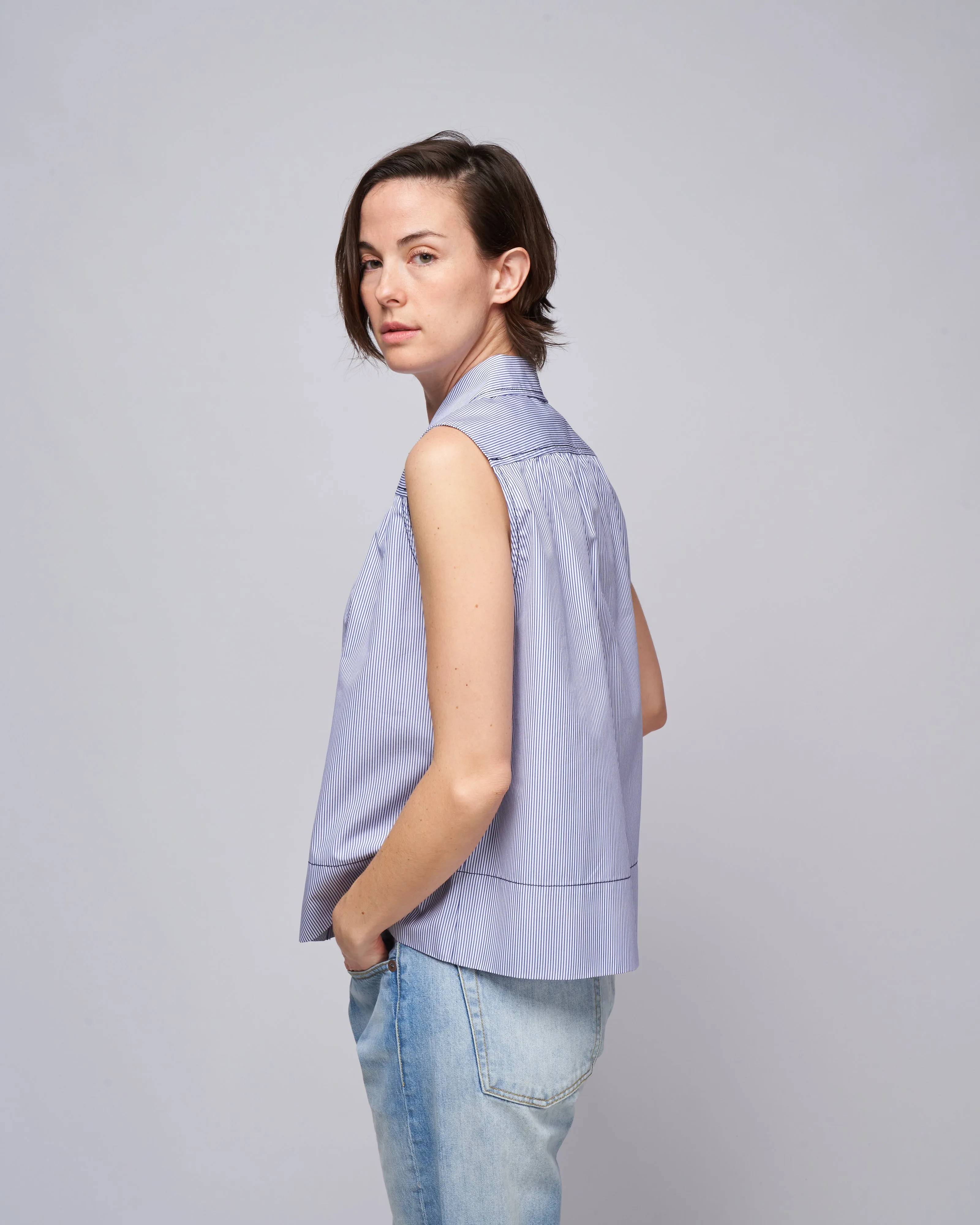 sleeveless shirt - navy/white