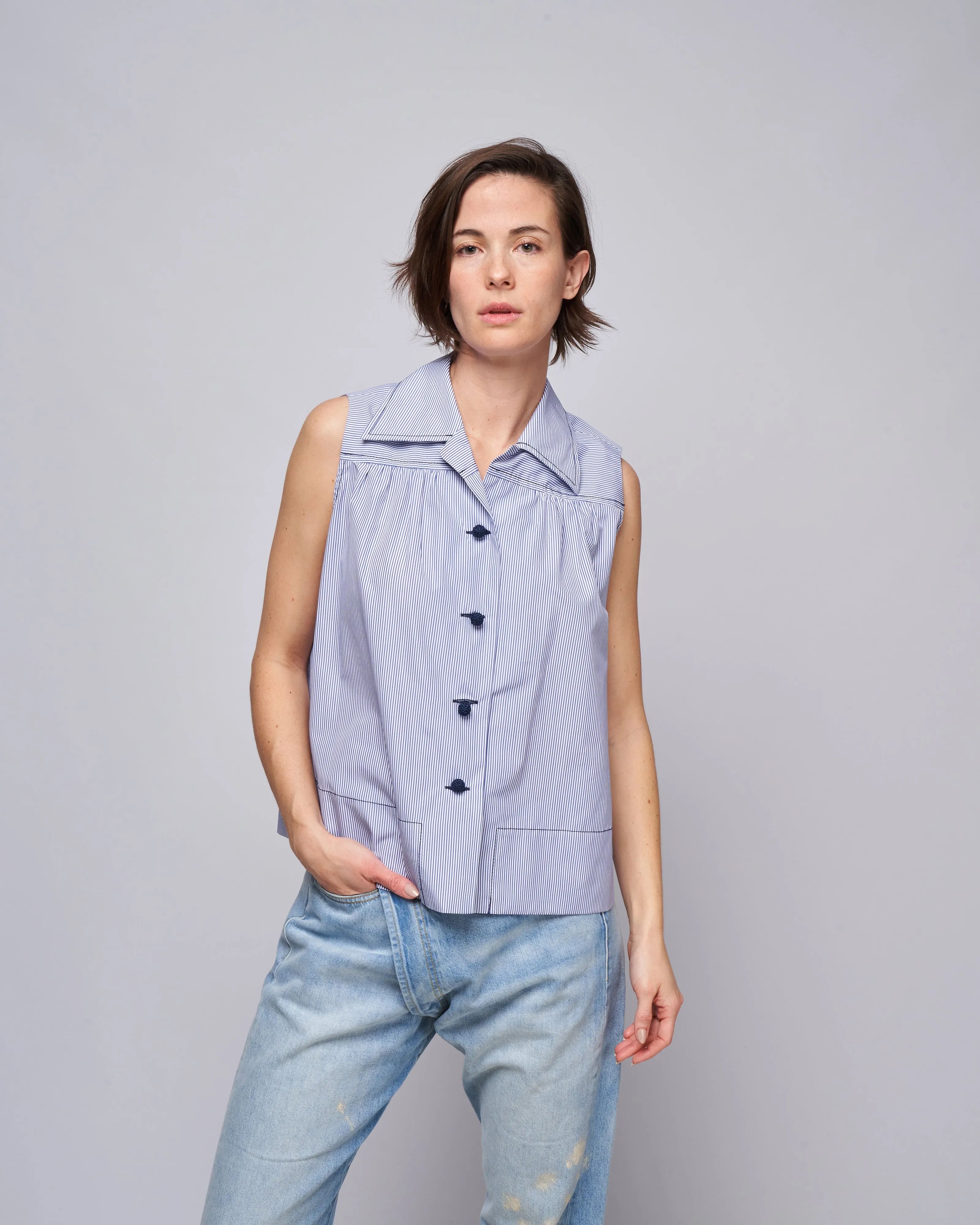 sleeveless shirt - navy/white