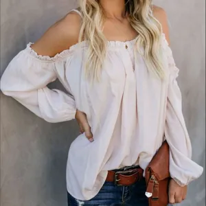 Solid Color One-shoulder Loose Long-sleeved Sling Shirt