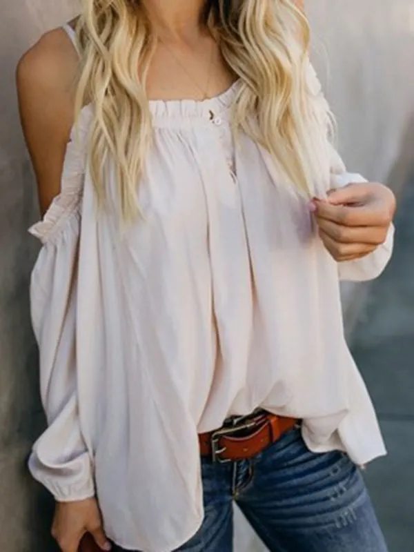 Solid Color One-shoulder Loose Long-sleeved Sling Shirt