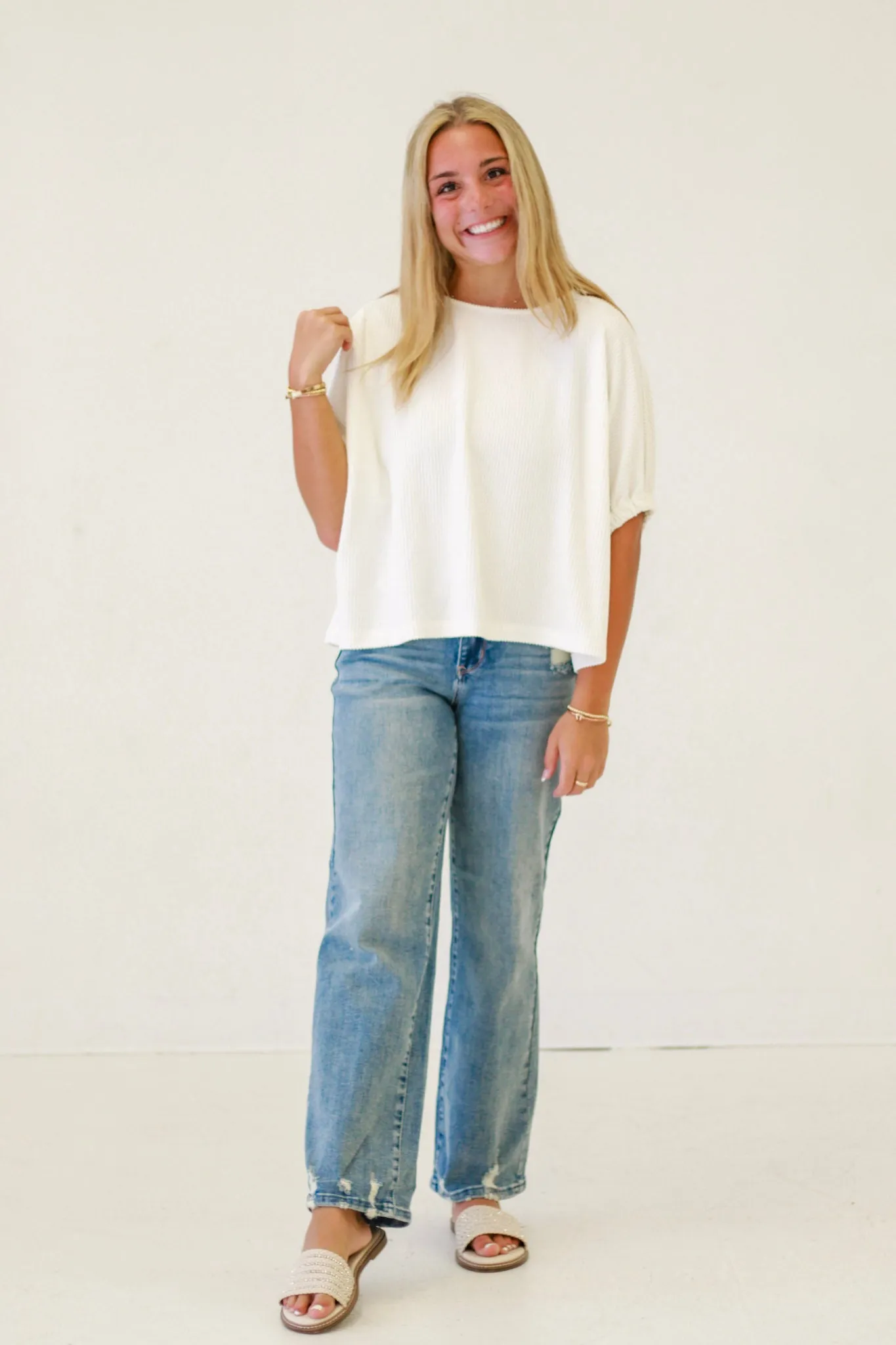 Spring Fling Textured Blouse in Off White