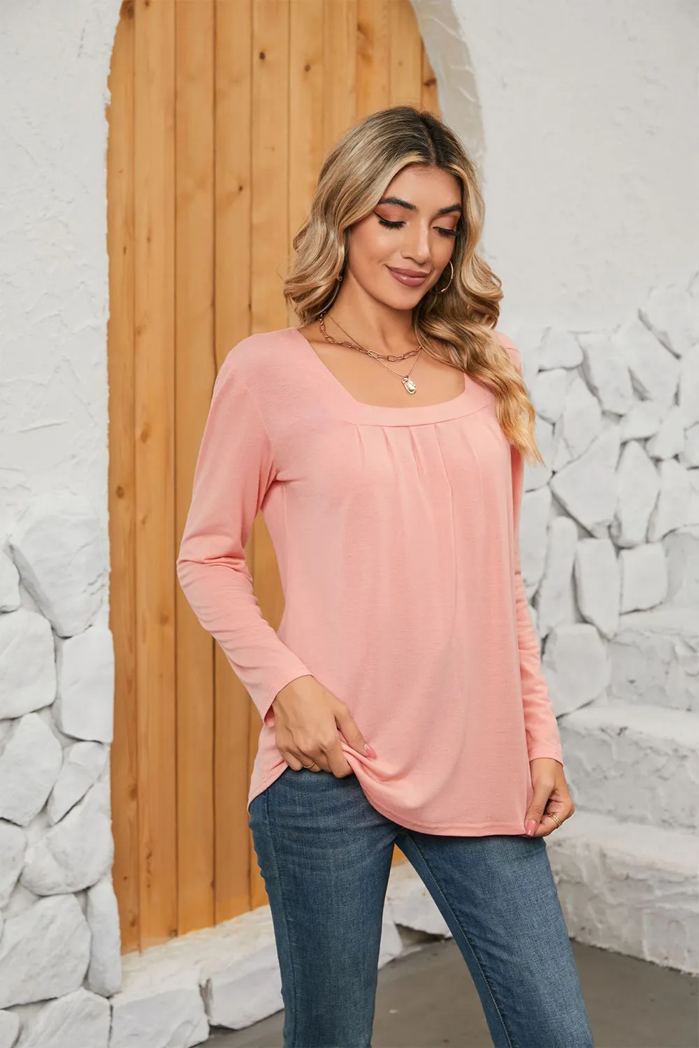 Square Neck Long Sleeve Top (7 Colors)