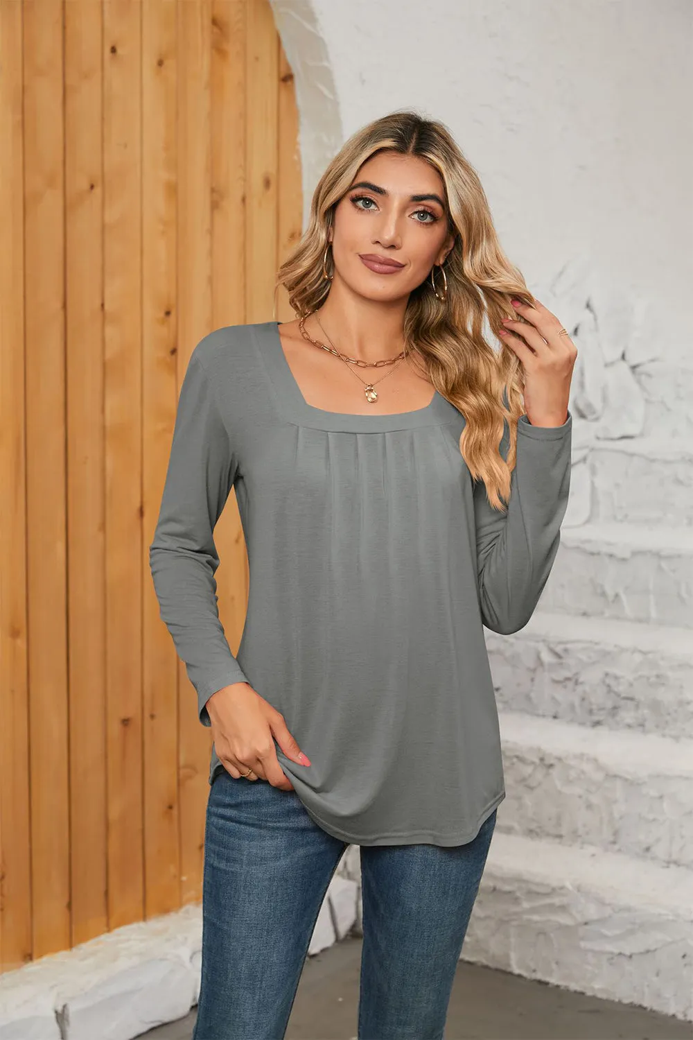 Square Neck Long Sleeve Top (7 Colors)