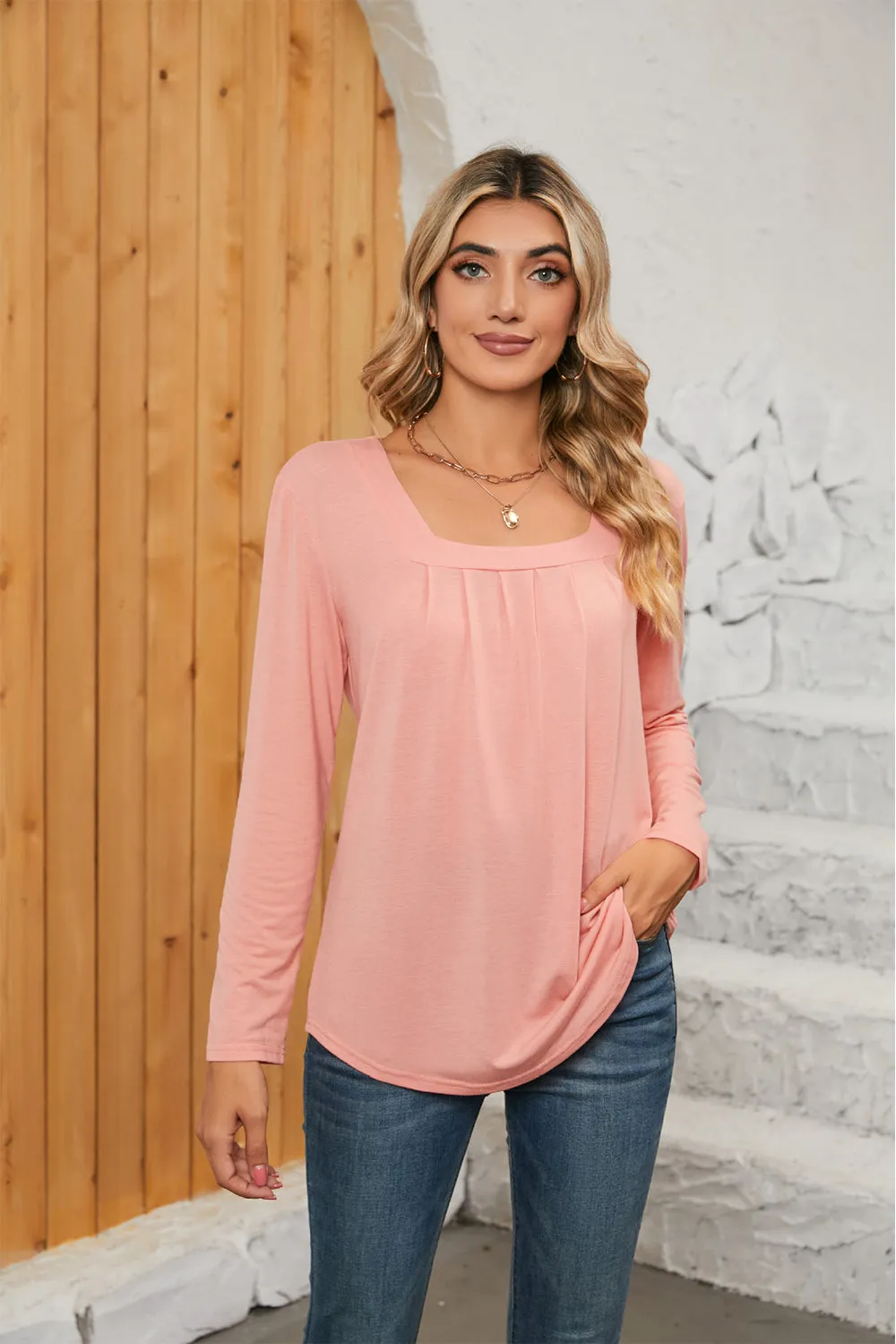 Square Neck Long Sleeve Top (7 Colors)
