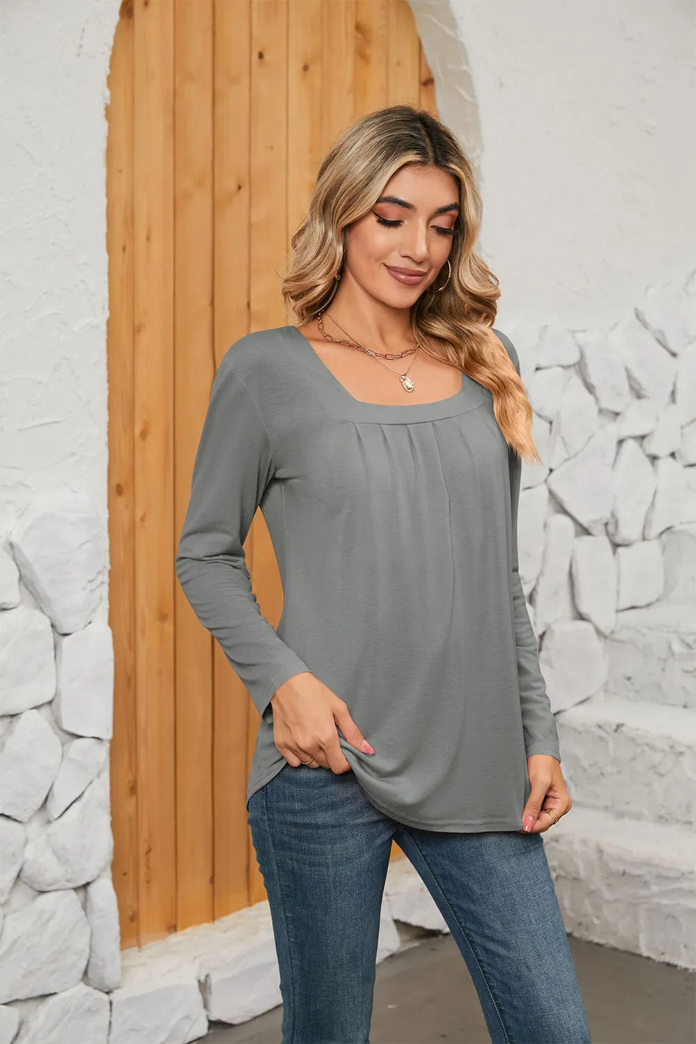 Square Neck Long Sleeve Top (7 Colors)