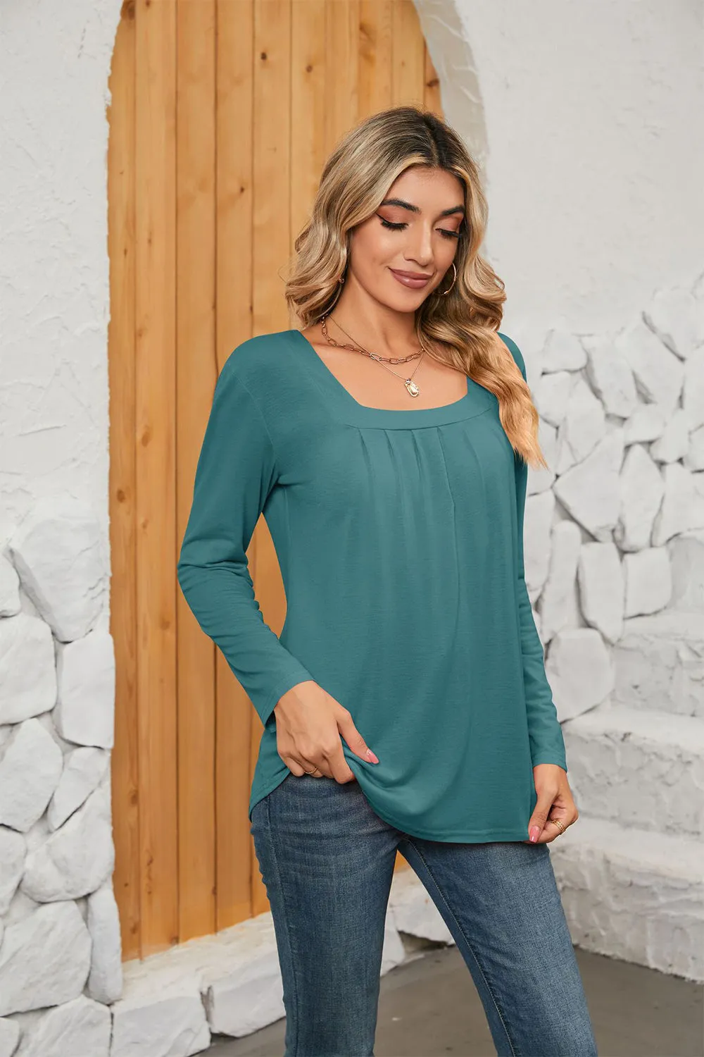 Square Neck Long Sleeve Top (7 Colors)