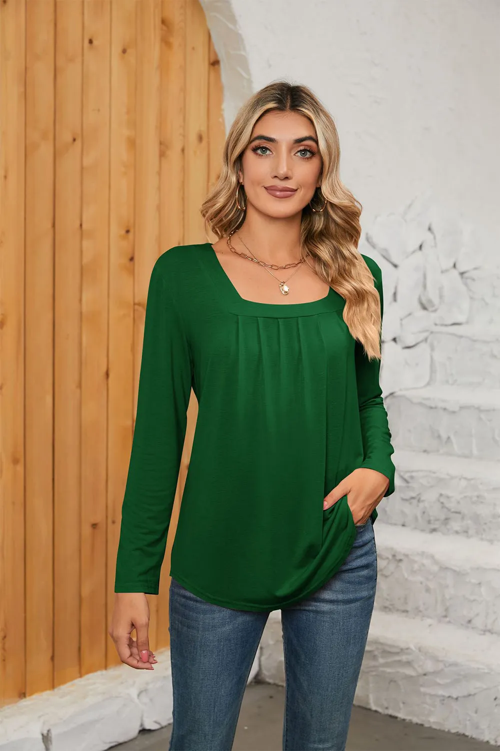Square Neck Long Sleeve Top (7 Colors)