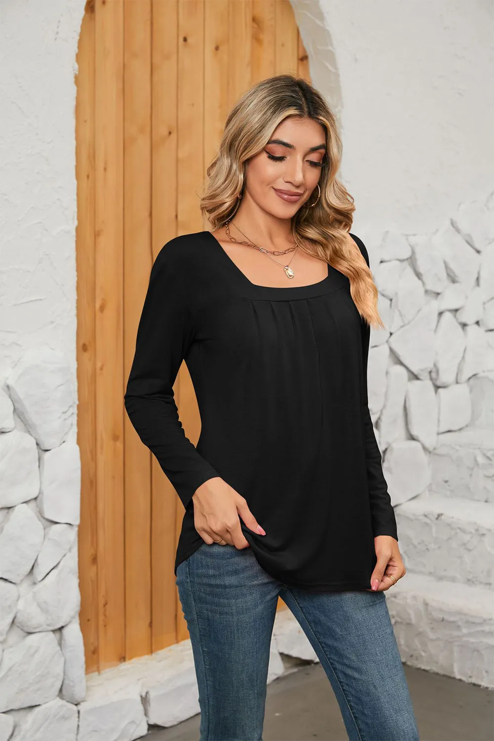 Square Neck Long Sleeve Top (7 Colors)
