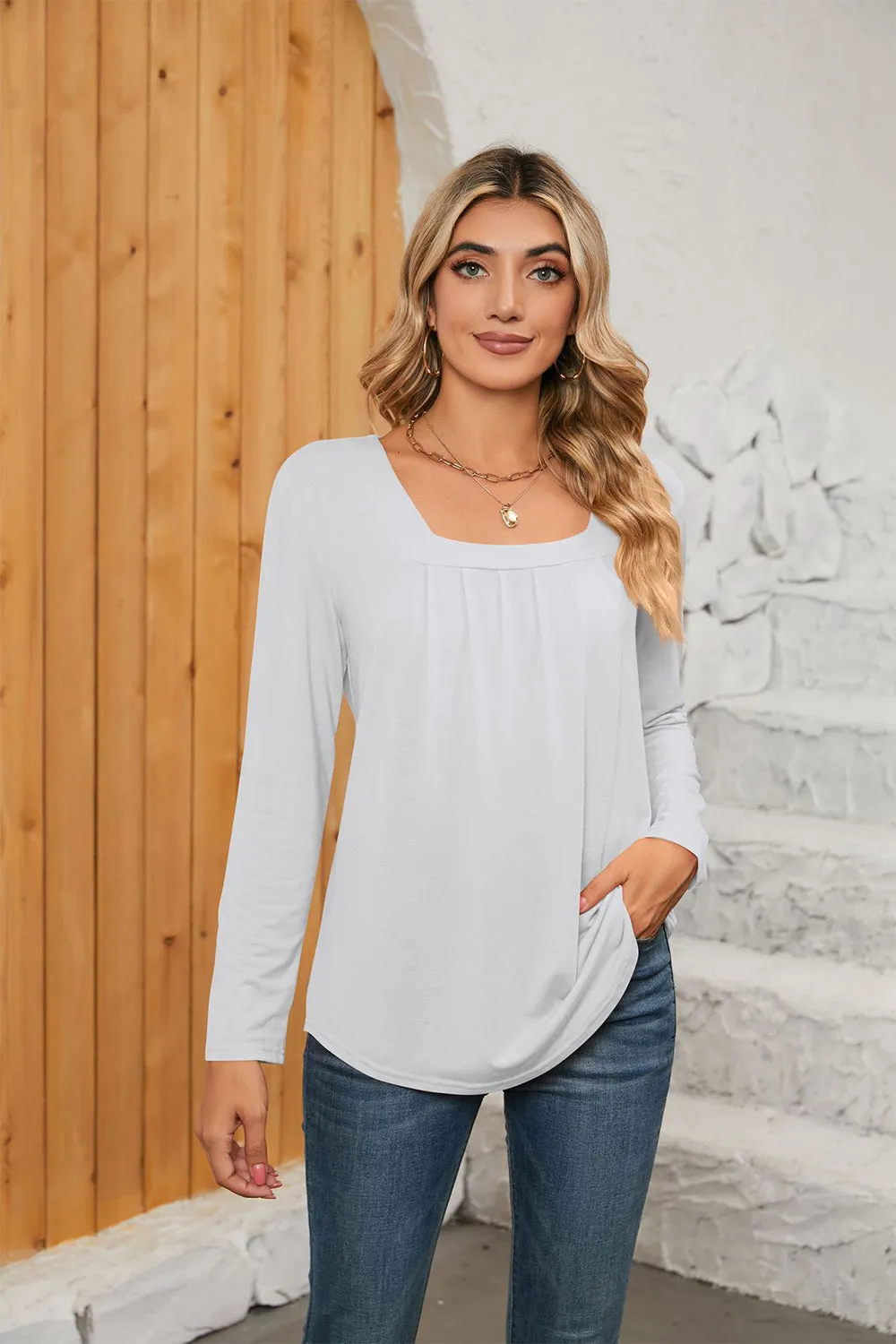 Square Neck Long Sleeve Top (7 Colors)