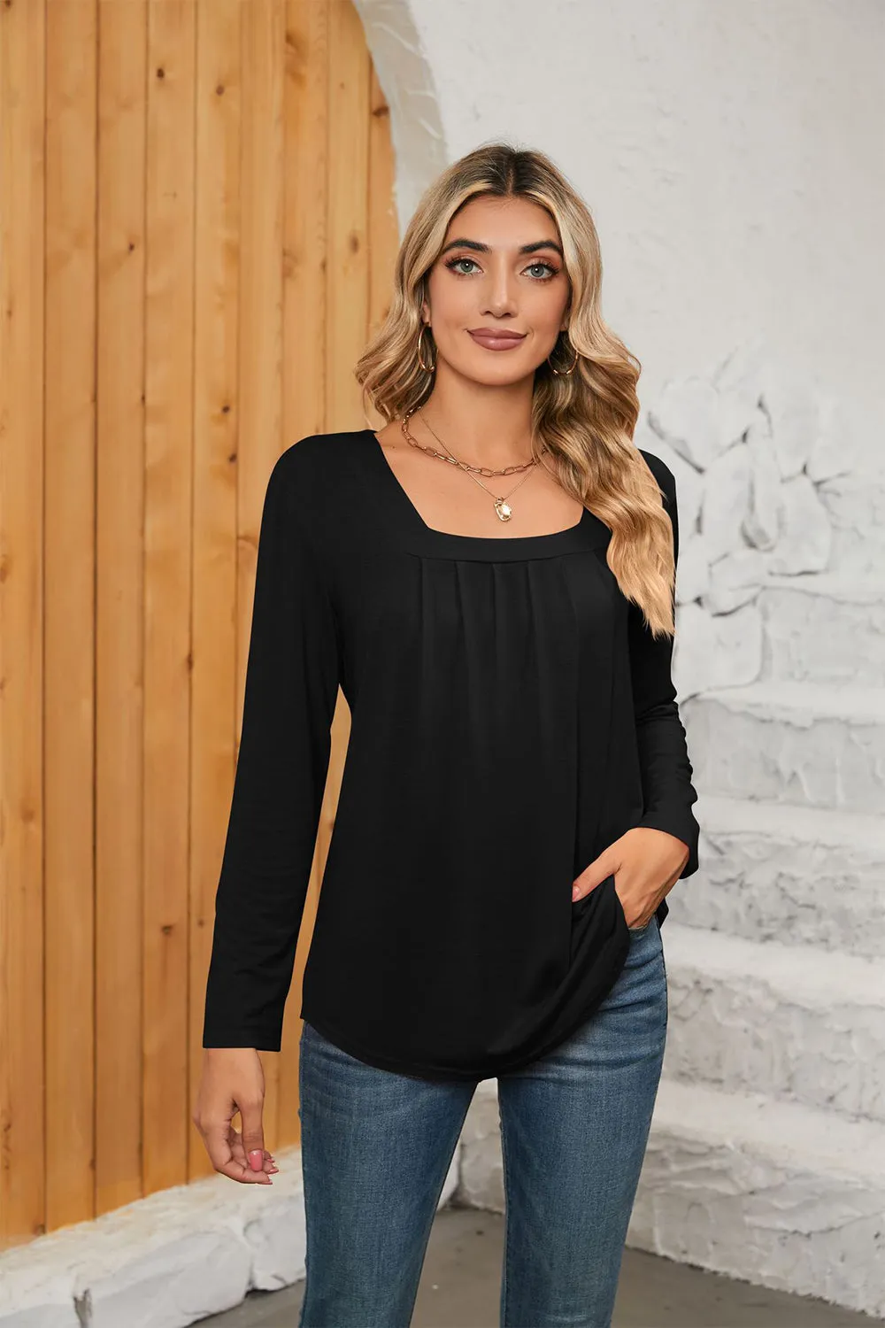 Square Neck Long Sleeve Top (7 Colors)