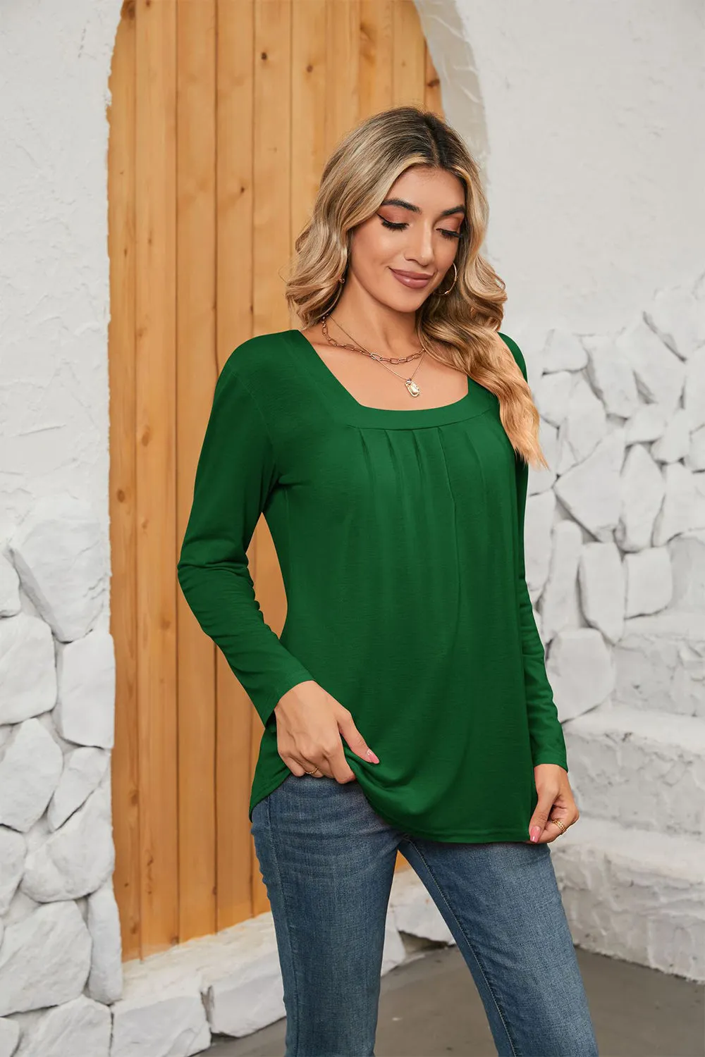 Square Neck Long Sleeve Top (7 Colors)