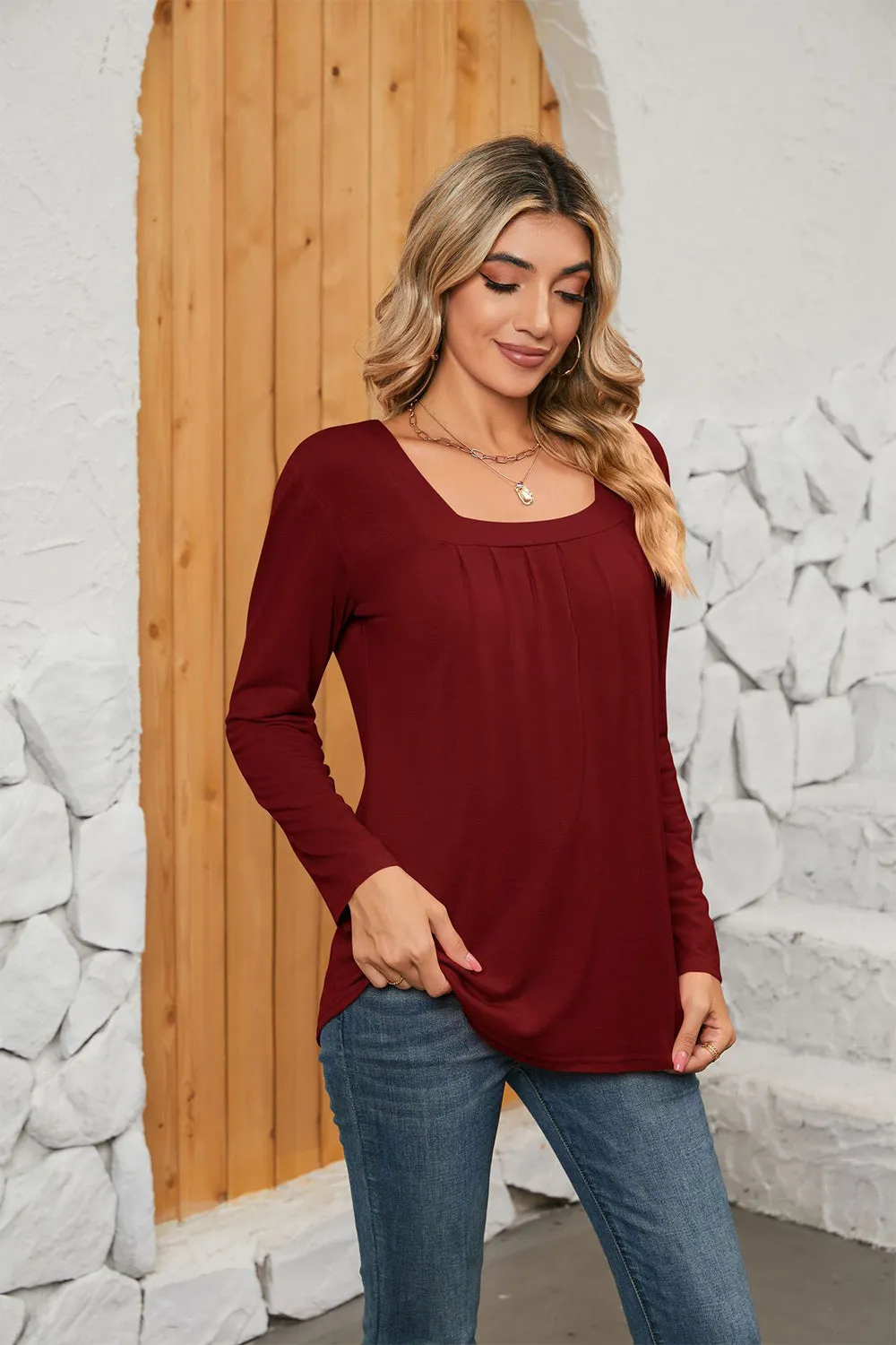 Square Neck Long Sleeve Top (7 Colors)