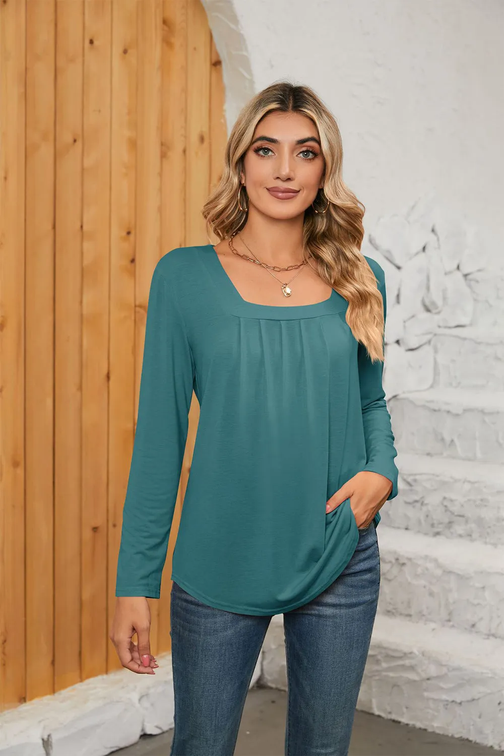 Square Neck Long Sleeve Top (7 Colors)