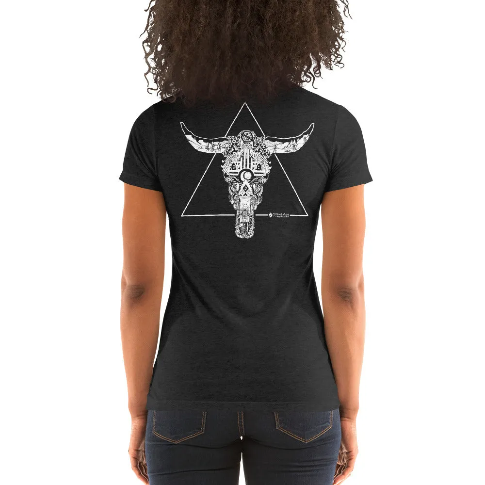 Stone Age Women's Cow Skull T-shirt - Print on Demand
