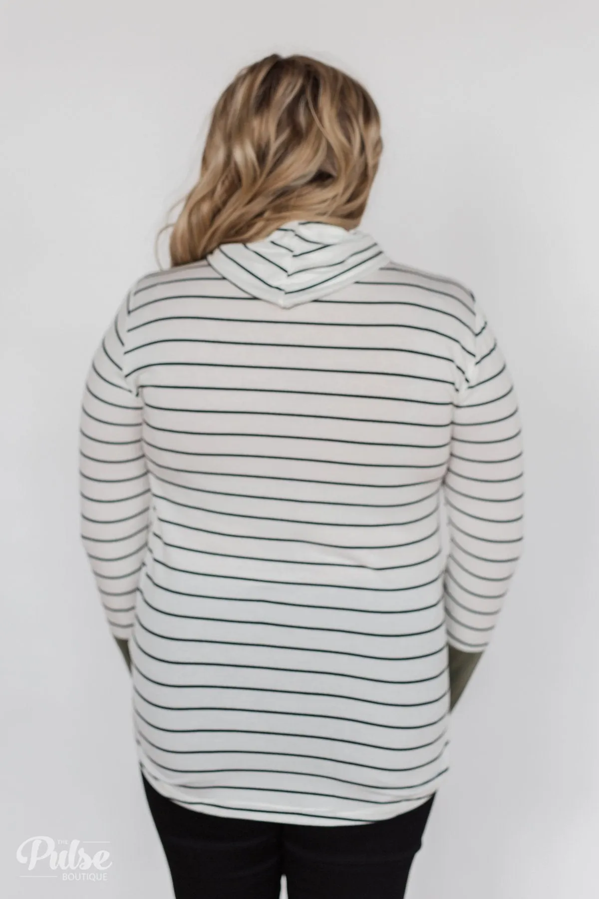 Stripe & Suede Cowl Neck Top- White & Green