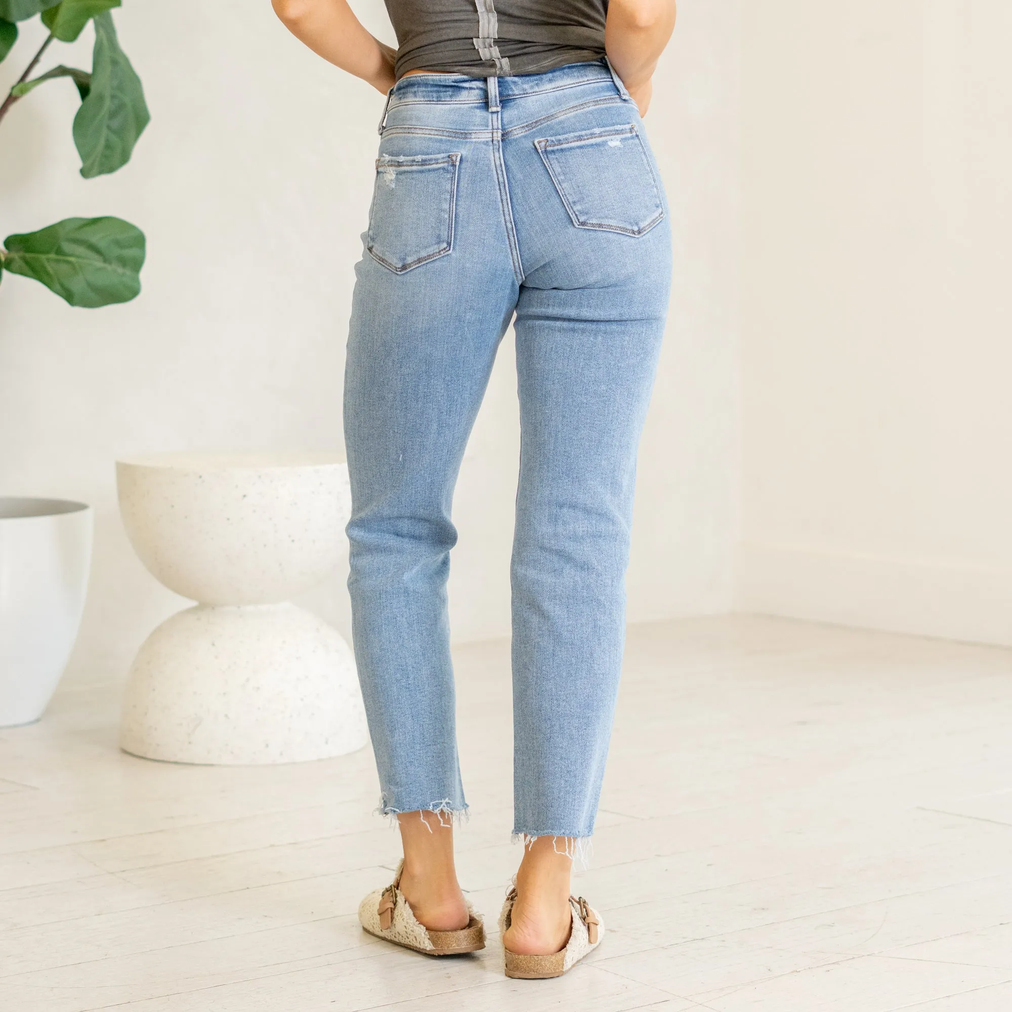 Sunney High Rise Distressed Straight Leg