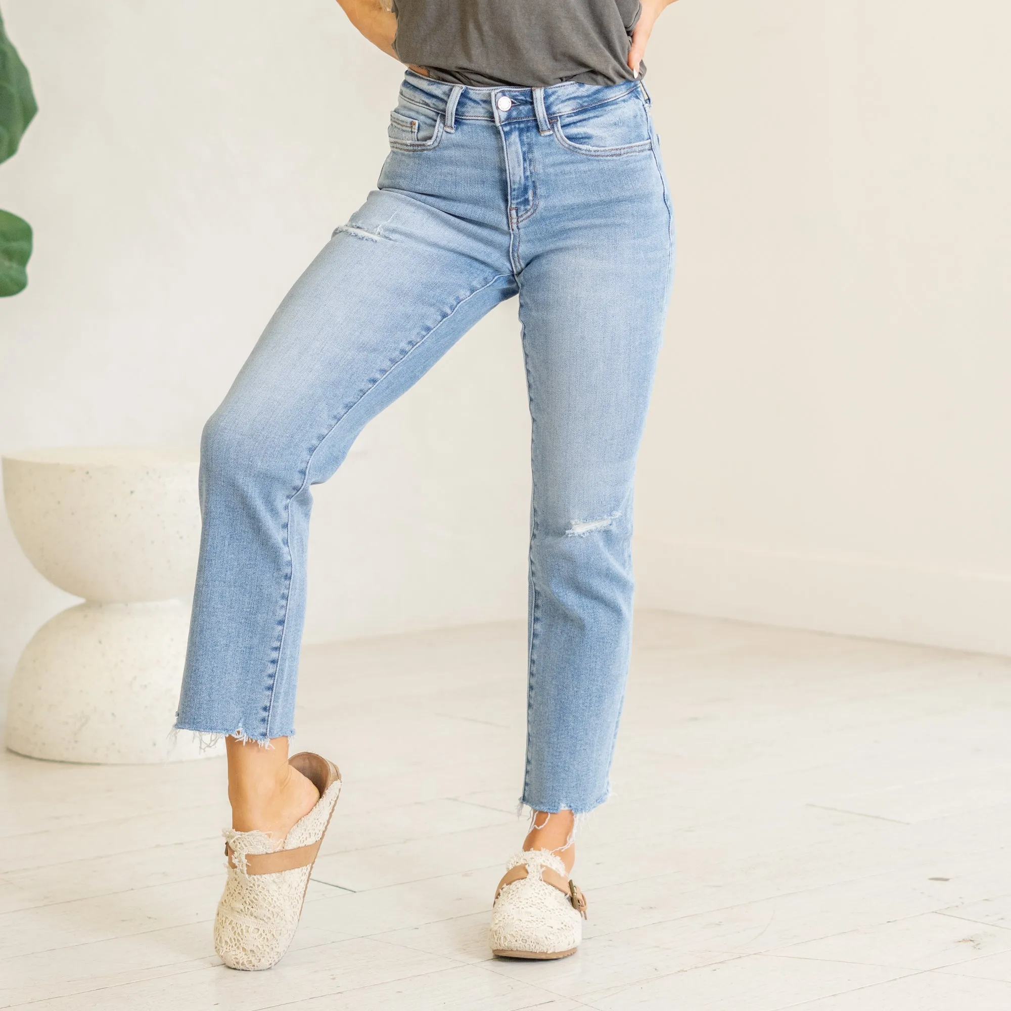 Sunney High Rise Distressed Straight Leg