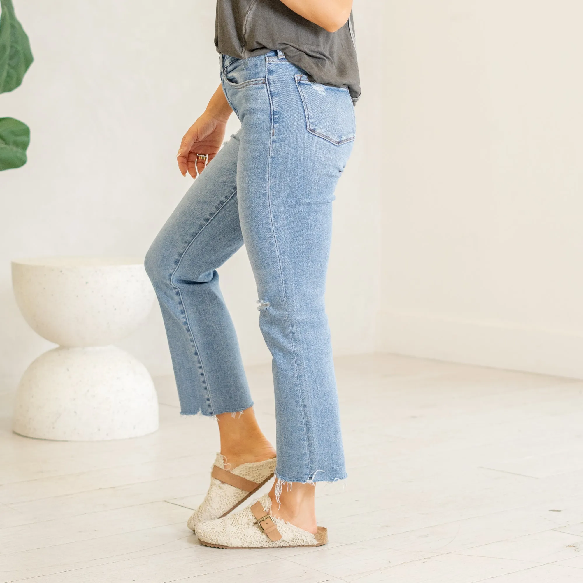 Sunney High Rise Distressed Straight Leg