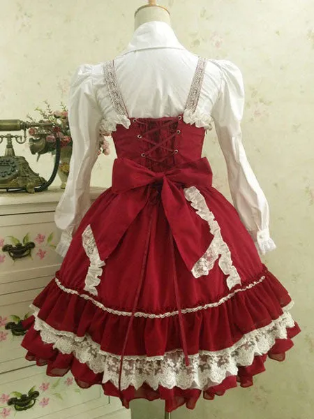 Sweet Lolita Dress JSK Deep Blue Lolita Dress Cotton Ruffle Tiered Lolita Jumper Skirt With Bow