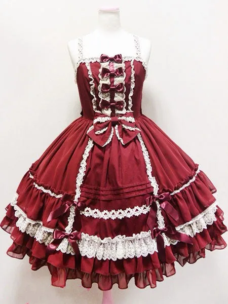 Sweet Lolita Dress JSK Deep Blue Lolita Dress Cotton Ruffle Tiered Lolita Jumper Skirt With Bow