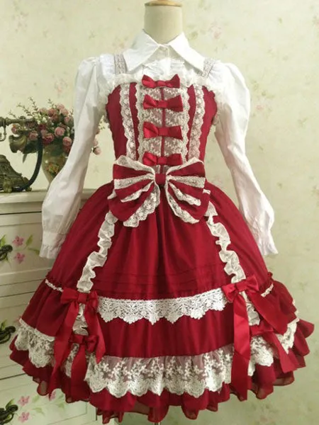 Sweet Lolita Dress JSK Deep Blue Lolita Dress Cotton Ruffle Tiered Lolita Jumper Skirt With Bow