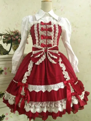 Sweet Lolita Dress JSK Deep Blue Lolita Dress Cotton Ruffle Tiered Lolita Jumper Skirt With Bow
