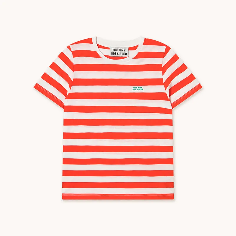 The Tiny Big Sister - Striped tee - off white / summer red