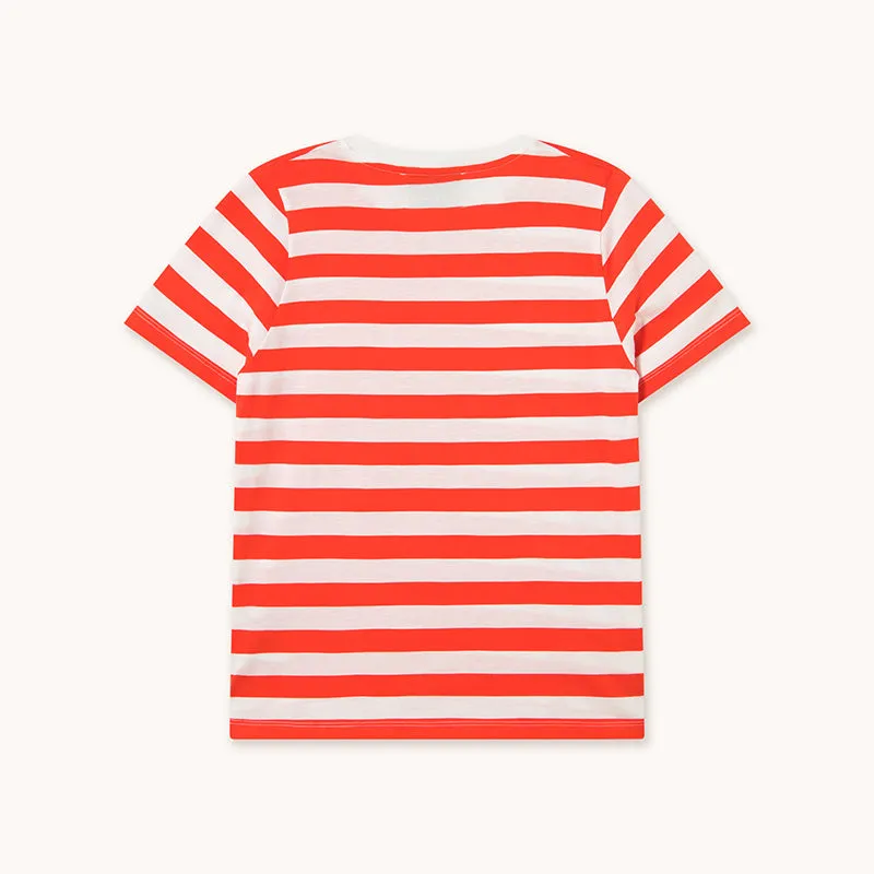 The Tiny Big Sister - Striped tee - off white / summer red