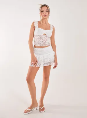 Tiered Ruffle Lace Mini Skirt