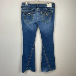 True Religion DISCO Joey Big T 30 Gold Stitching Crystal Button Flare Leg Jeans