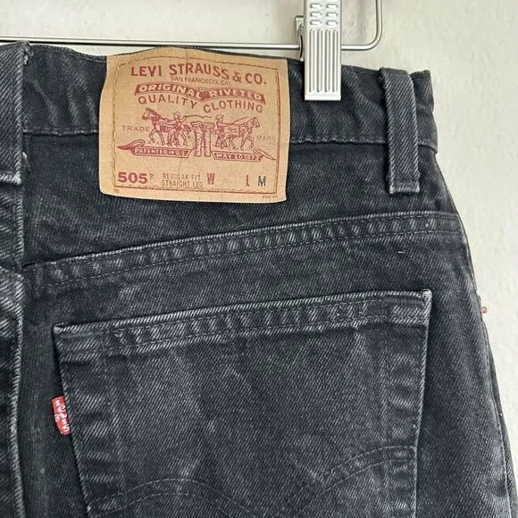 VINTAGE 90s Levi's‎ 505 Red Tab Black Jeans 28x30.5 Regular Fit Made In USA