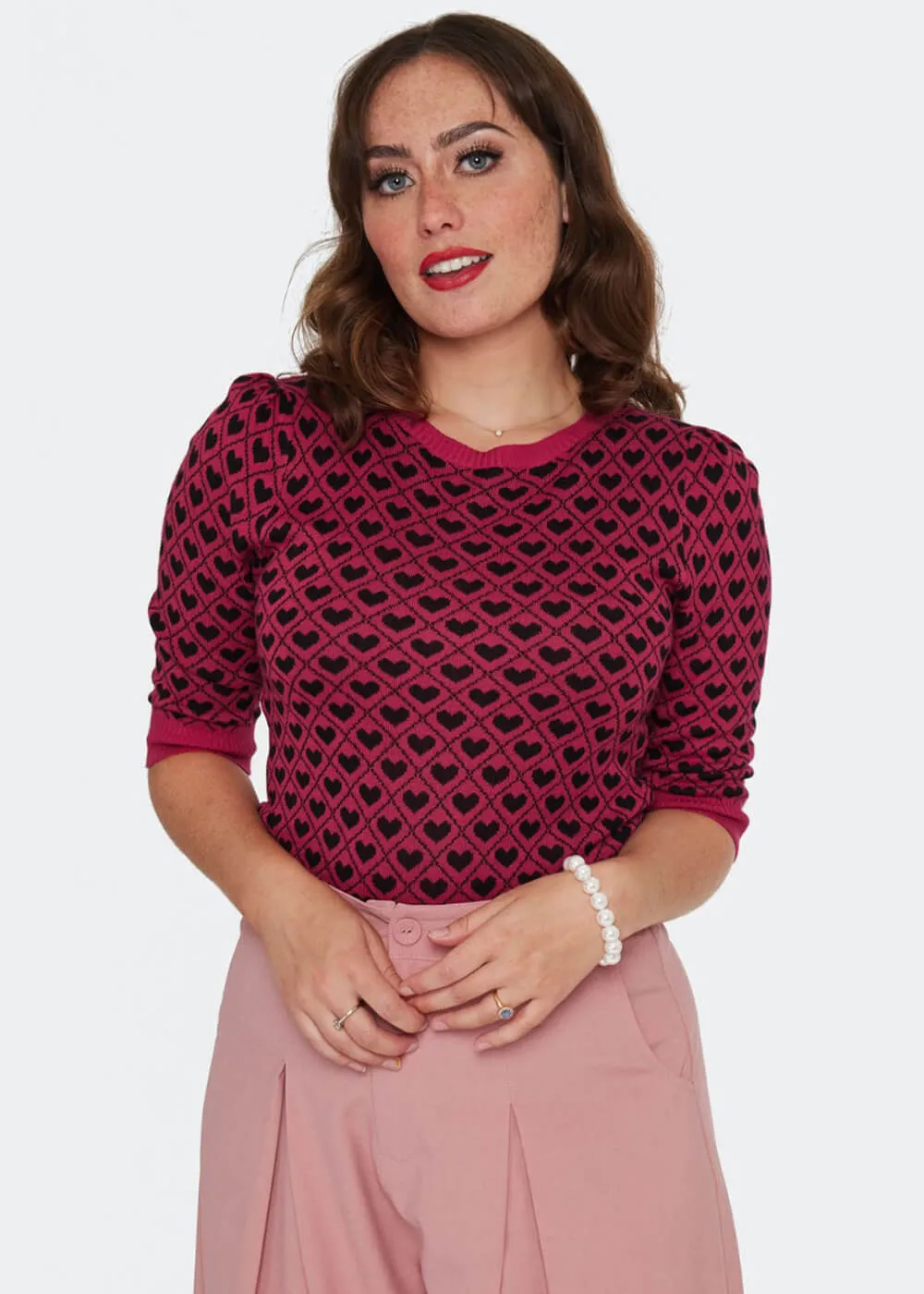 Voodoo Vixen Heart Patterned Sweater Pink