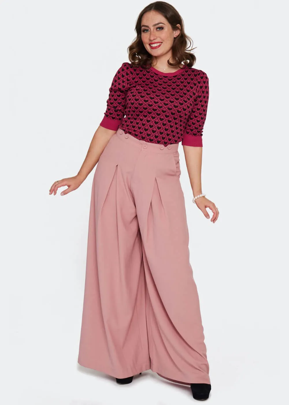 Voodoo Vixen Heart Patterned Sweater Pink