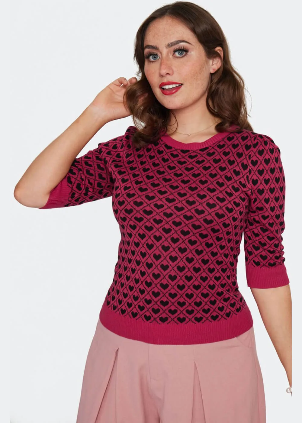 Voodoo Vixen Heart Patterned Sweater Pink
