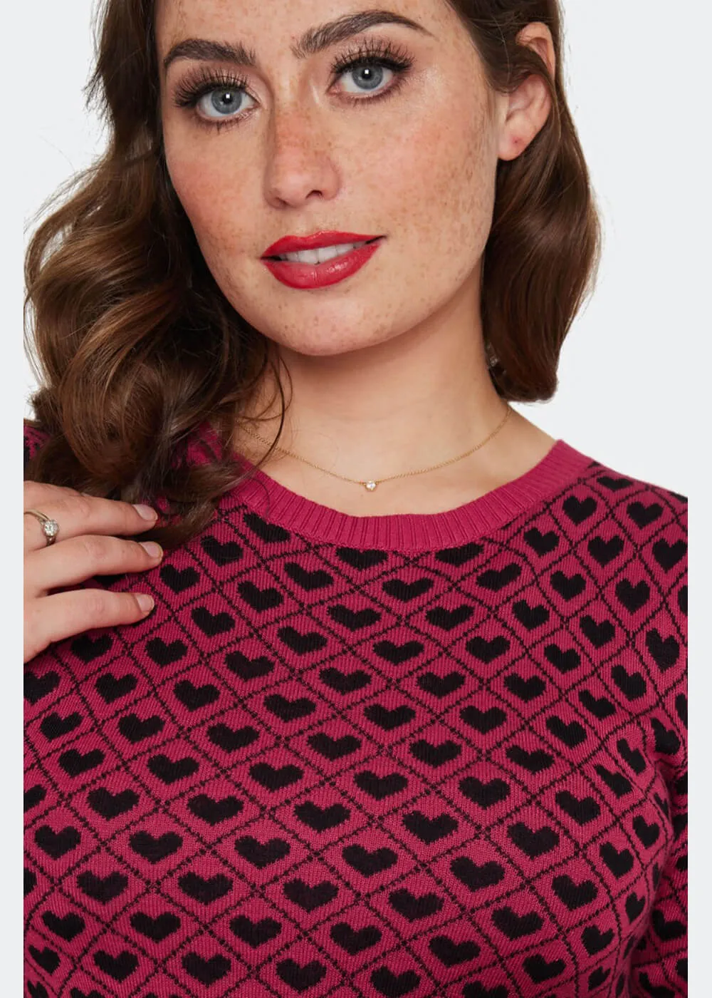 Voodoo Vixen Heart Patterned Sweater Pink