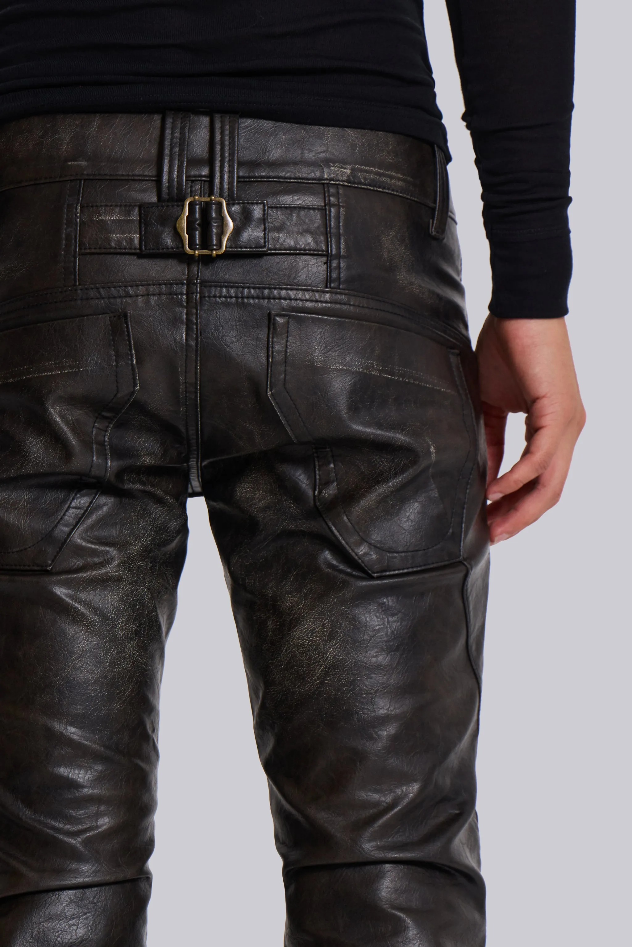 Washed Black PU Drift Flared Jeans